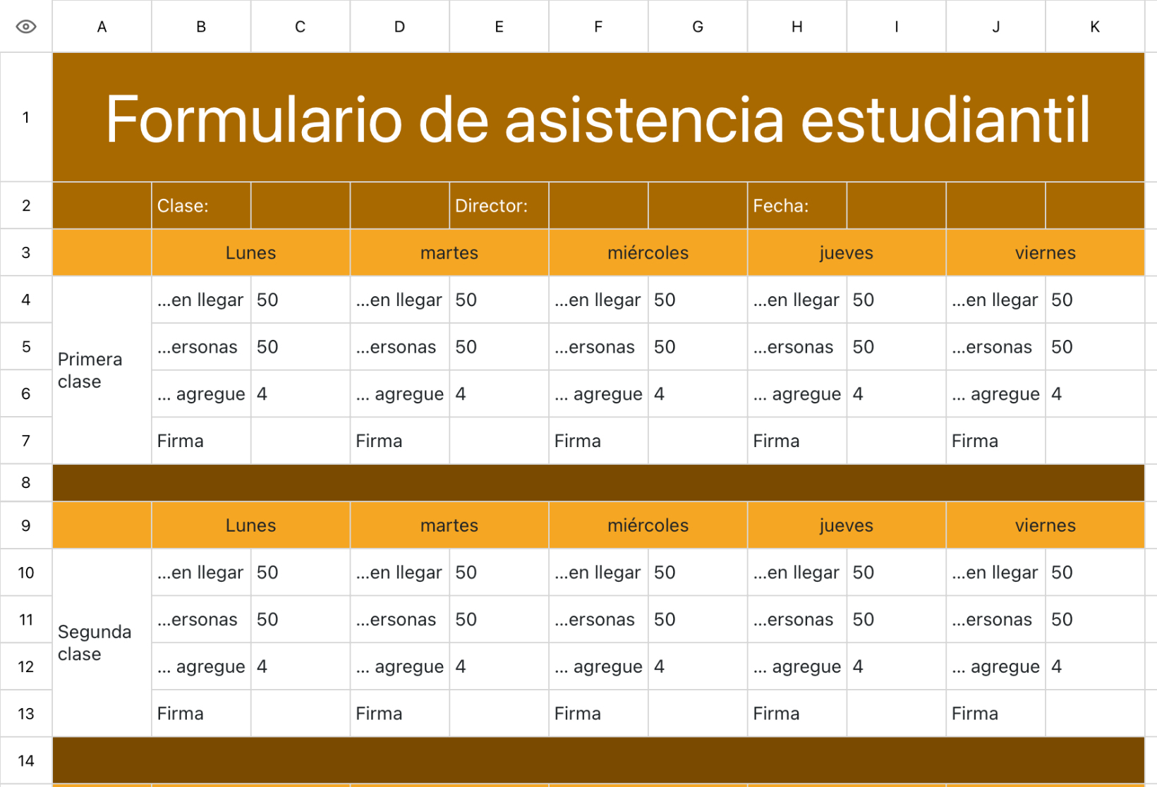 Formulario de asistencia a clase para estudiantes